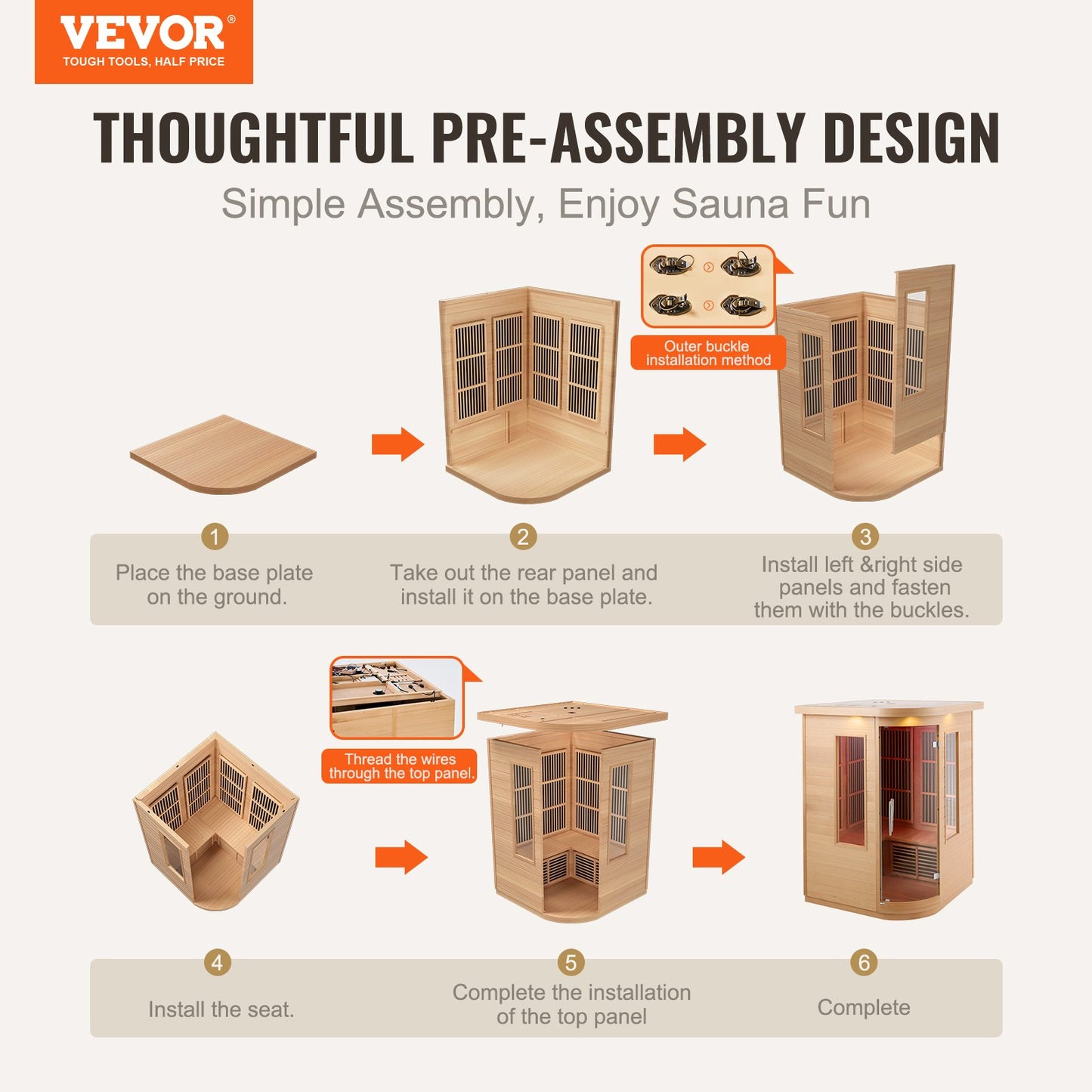 Far Infrared Wooden Sauna Room Home Sauna Spa for 2 Person 1850W