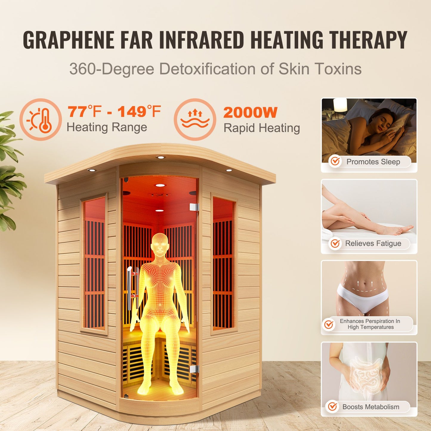 Far Infrared Wooden Sauna Room Home Sauna Spa for 2 Person 1850W