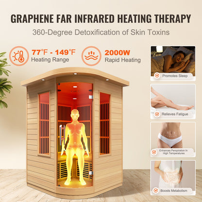 Far Infrared Wooden Sauna Room Home Sauna Spa for 2 Person 1850W