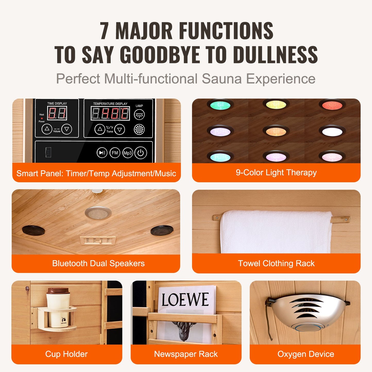 Far Infrared Wooden Sauna Room Home Sauna Spa for 2 Person 1850W