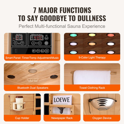 Far Infrared Wooden Sauna Room Home Sauna Spa for 2 Person 1850W