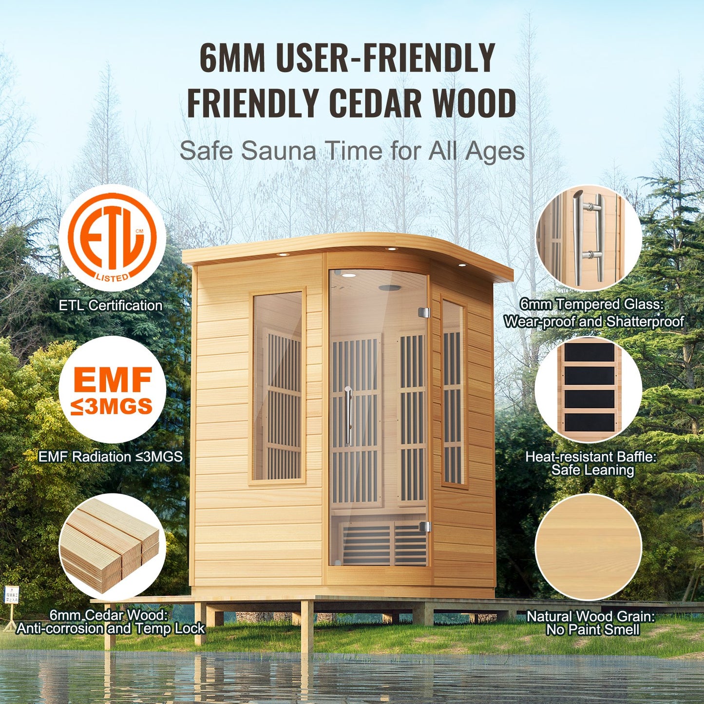 Far Infrared Wooden Sauna Room Home Sauna Spa for 2 Person 1850W