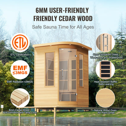 Far Infrared Wooden Sauna Room Home Sauna Spa for 2 Person 1850W