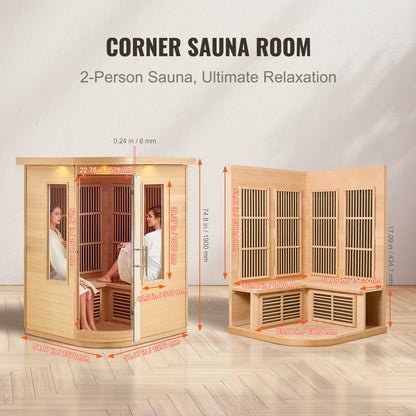 Far Infrared Wooden Sauna Room Home Sauna Spa for 2 Person 1850W
