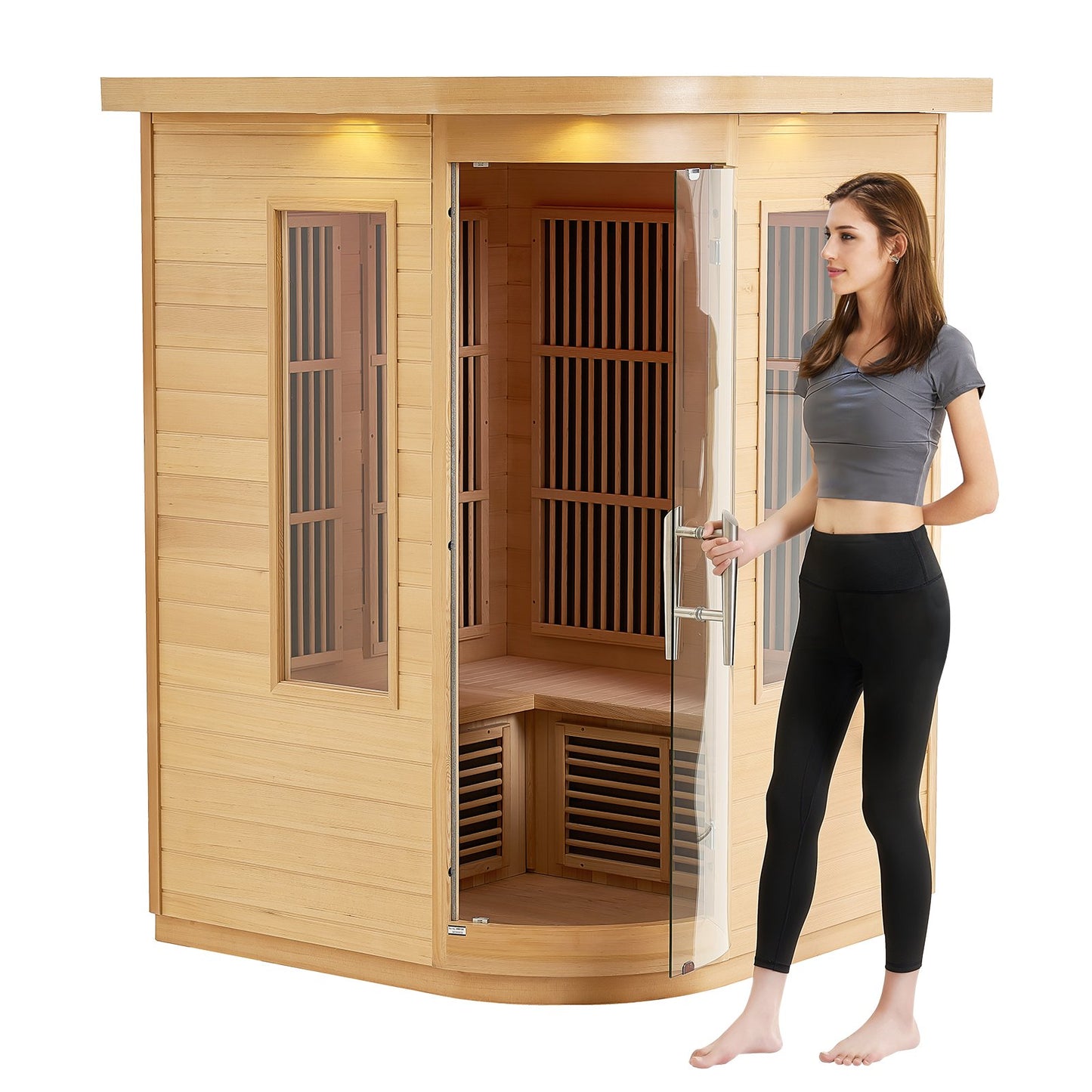 Far Infrared Wooden Sauna Room Home Sauna Spa for 2 Person 1850W