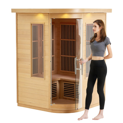 Far Infrared Wooden Sauna Room Home Sauna Spa for 2 Person 1850W