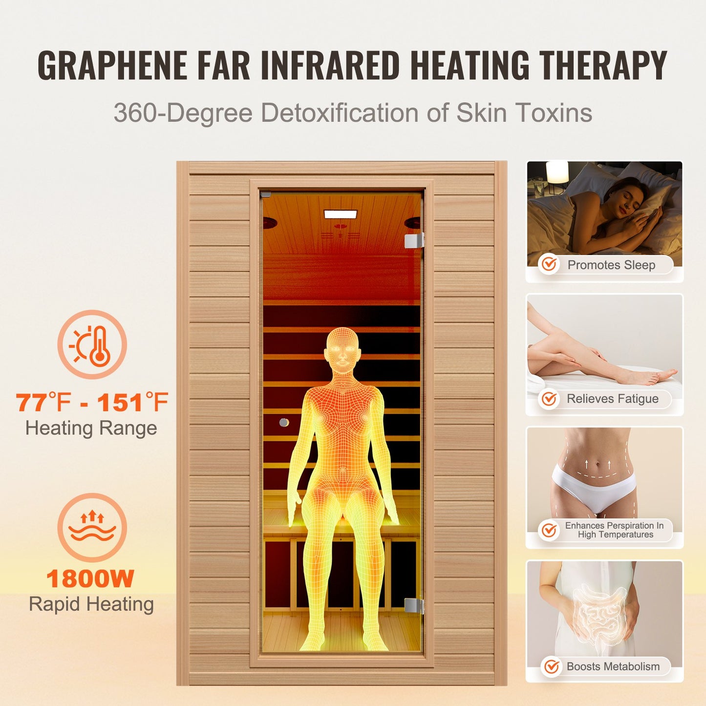 Far Infrared Wooden Sauna Room Home Sauna Spa for 2 Person 1800W