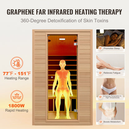 Far Infrared Wooden Sauna Room Home Sauna Spa for 2 Person 1800W