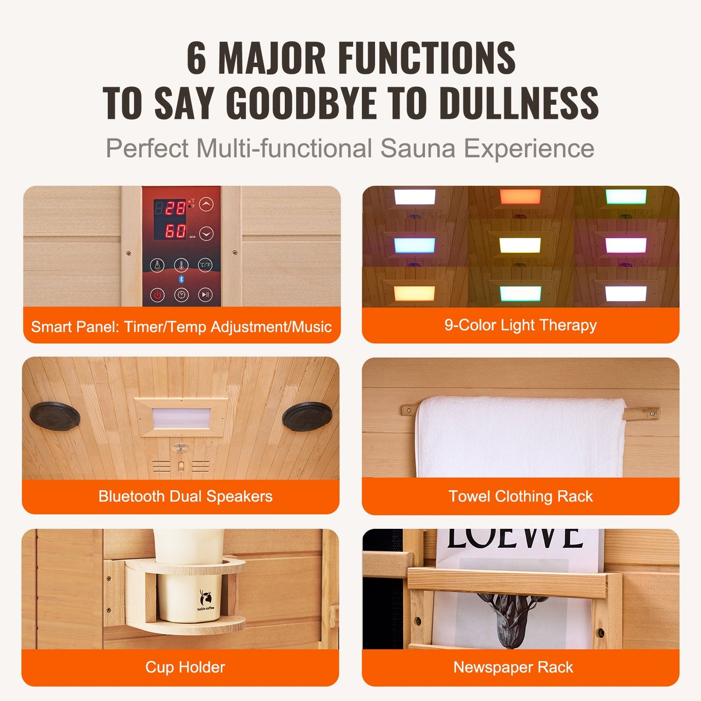 Far Infrared Wooden Sauna Room Home Sauna Spa for 2 Person 1800W