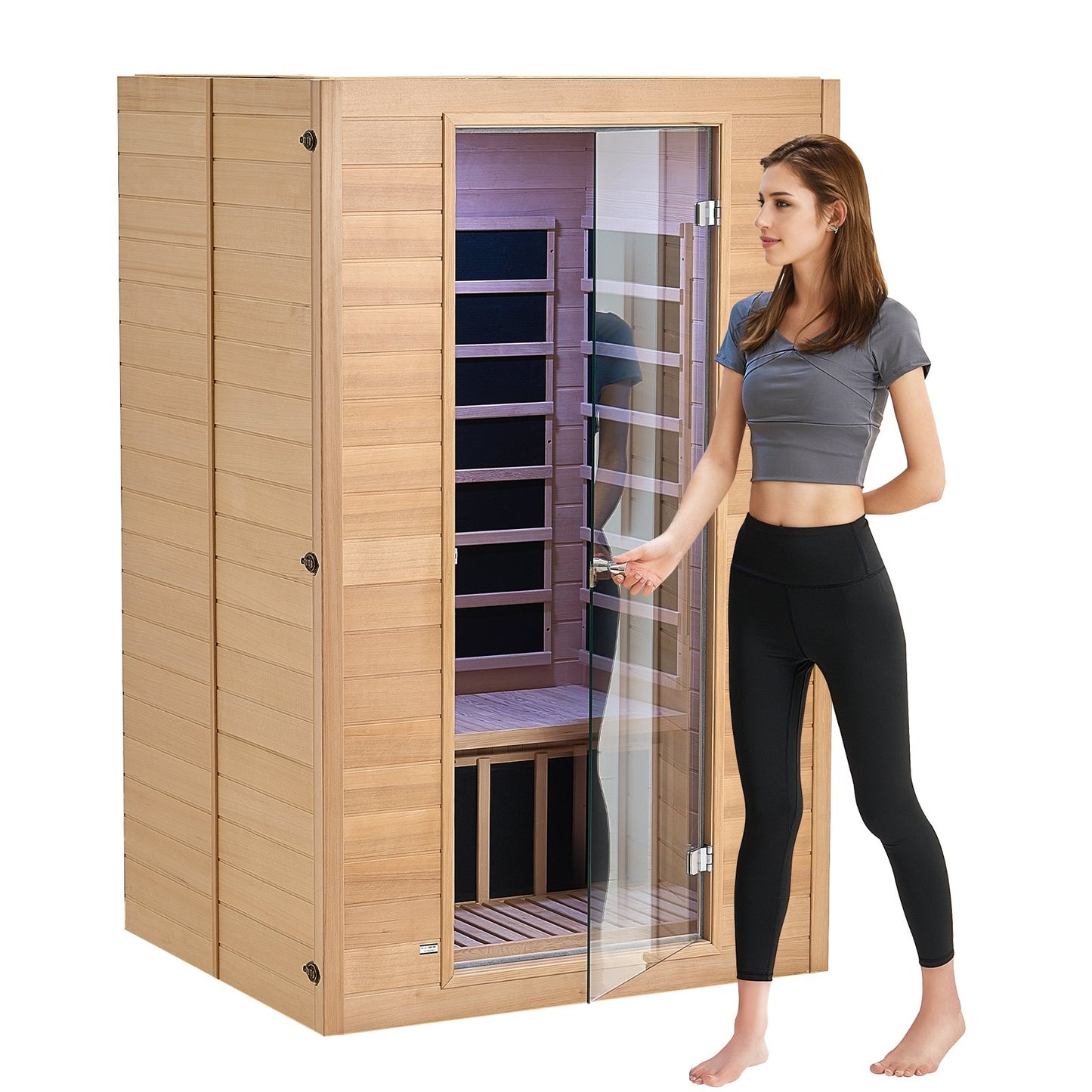 Far Infrared Wooden Sauna Room Home Sauna Spa for 2 Person 1800W