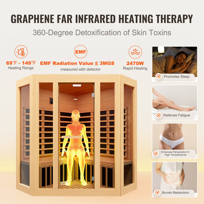 Far Infrared Wooden Sauna Room Home Sauna Spa for 3 to 4 People 2470W