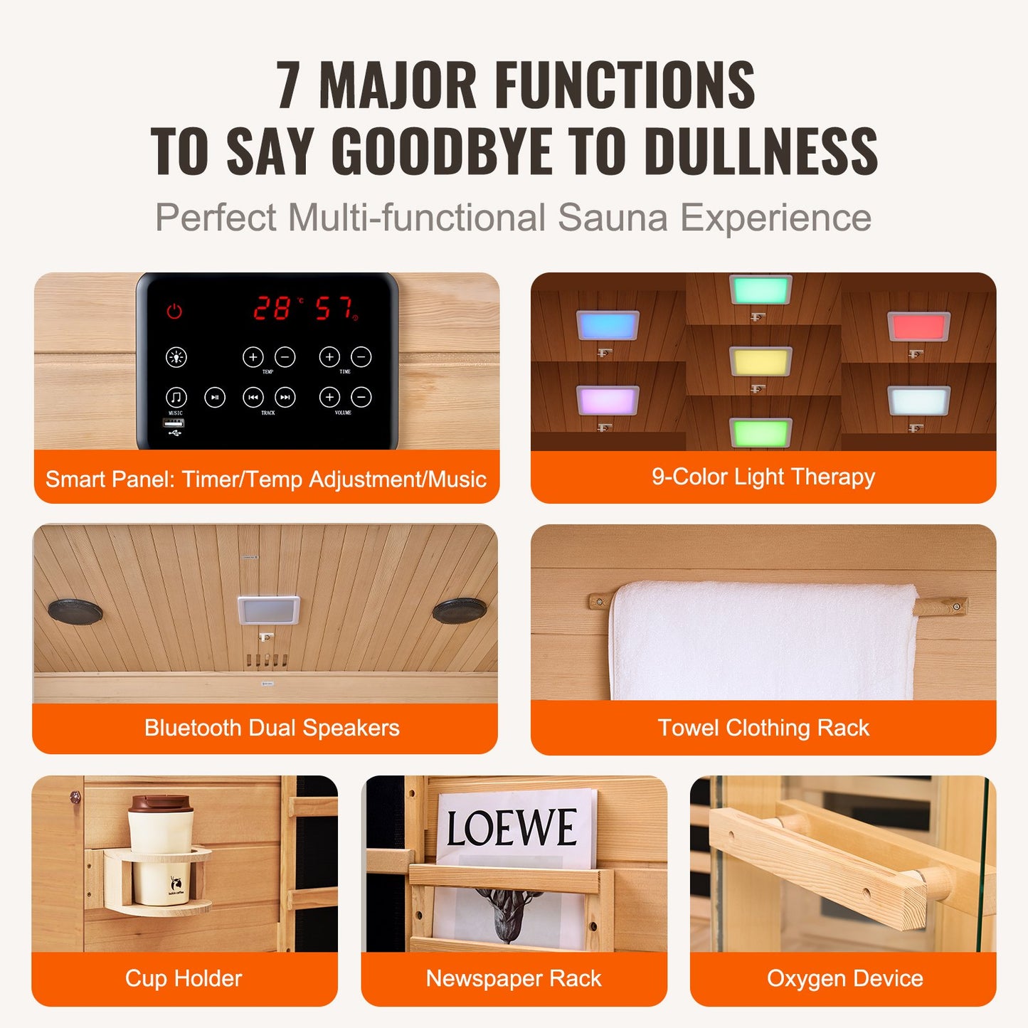 Far Infrared Wooden Sauna Room Home Sauna Spa for 3 to 4 People 2470W