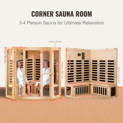 Far Infrared Wooden Sauna Room Home Sauna Spa for 3 to 4 People 2470W