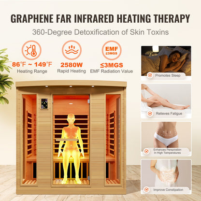 Far Infrared Wooden Sauna Room Home Sauna Spa for 3 to 4 People 2580W