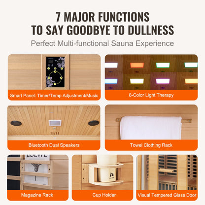 Far Infrared Wooden Sauna Room Home Sauna Spa for 3 to 4 People 2580W