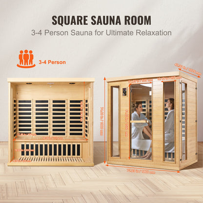 Far Infrared Wooden Sauna Room Home Sauna Spa for 3 to 4 People 2580W