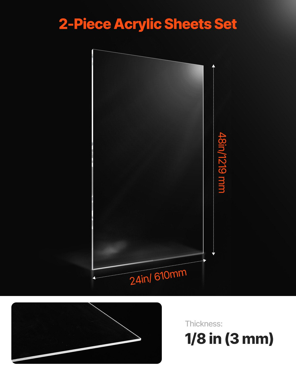 2er-Pack Plexiglas-Acrylplatten 24 x 48 Zoll Kunststoffplatten 1/8 Zoll dick