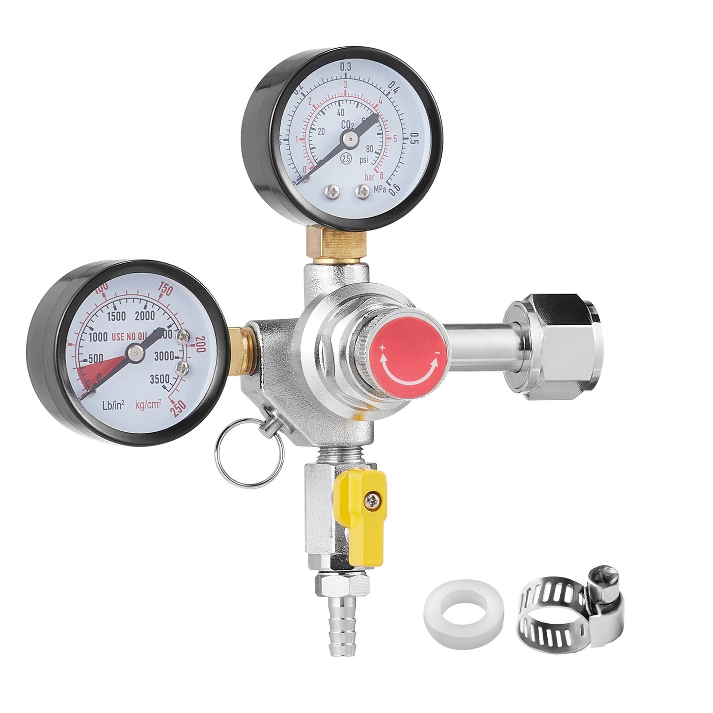 Doppelmanometer-Regler, CO2-Regler-Manometer mit 0–60 PSI, Hochleistungs-CO2-Manometer-Gassystem, Fettbier-Regler mit Rückschlagventil, einstellbarer Druckregler für selbstgebrautes Fettbier, CGA320
