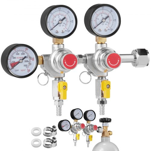 Triple Gauge Regulator, CO2 Regulator Gauge with 0-60PSI, Heavy Duty CO2 Gauge Gas System, Draft Beer Regulator with Check Valve, Adjustable Pressure Regulator for Draft Beer Homebrew, CGA320