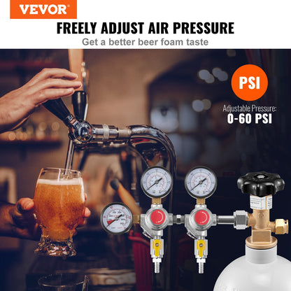 Triple Gauge Regulator, CO2 Regulator Gauge with 0-60PSI, Heavy Duty CO2 Gauge Gas System, Draft Beer Regulator with Check Valve, Adjustable Pressure Regulator for Draft Beer Homebrew, CGA320