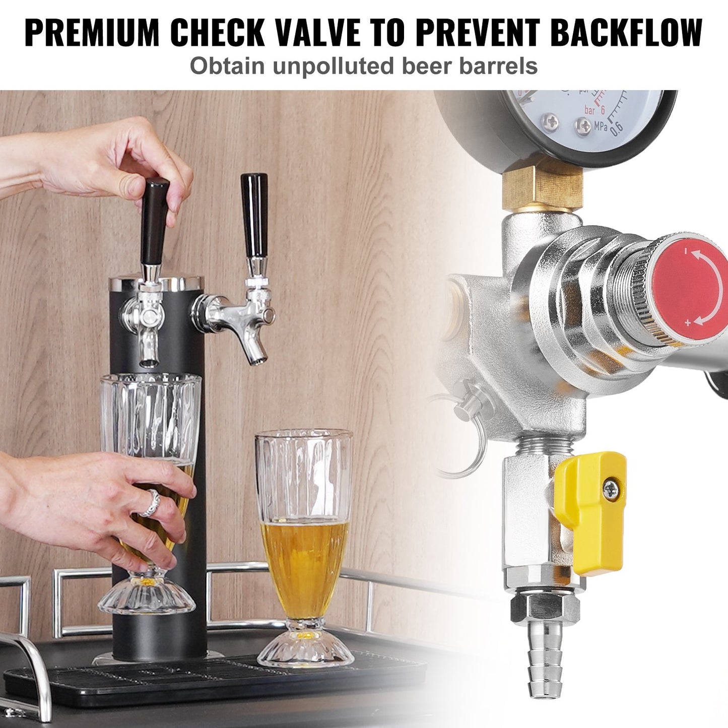 Triple Gauge Regulator, CO2 Regulator Gauge with 0-60PSI, Heavy Duty CO2 Gauge Gas System, Draft Beer Regulator with Check Valve, Adjustable Pressure Regulator for Draft Beer Homebrew, CGA320