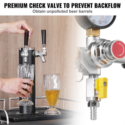 Triple Gauge Regulator, CO2 Regulator Gauge with 0-60PSI, Heavy Duty CO2 Gauge Gas System, Draft Beer Regulator with Check Valve, Adjustable Pressure Regulator for Draft Beer Homebrew, CGA320