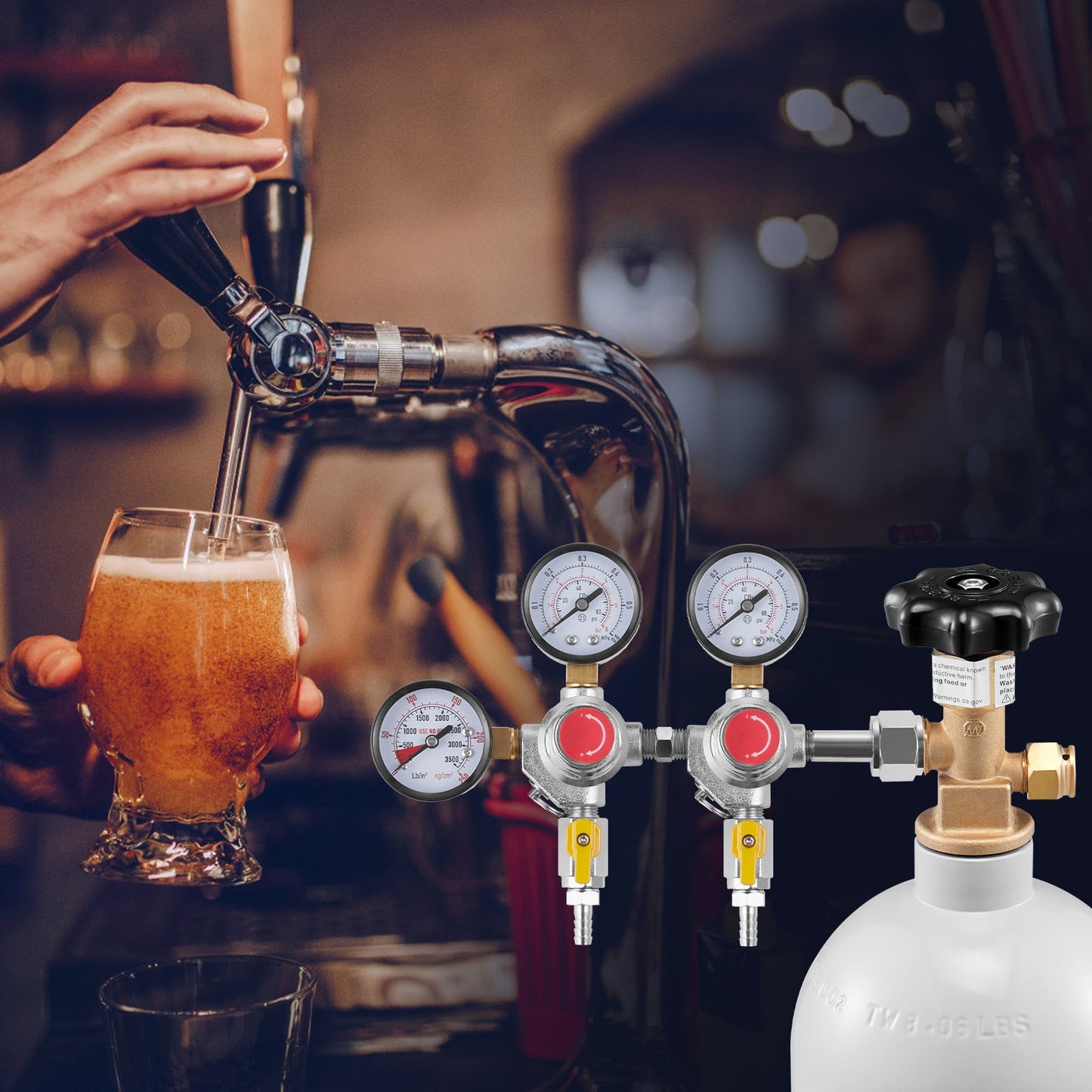 Triple Gauge Regulator, CO2 Regulator Gauge with 0-60PSI, Heavy Duty CO2 Gauge Gas System, Draft Beer Regulator with Check Valve, Adjustable Pressure Regulator for Draft Beer Homebrew, CGA320