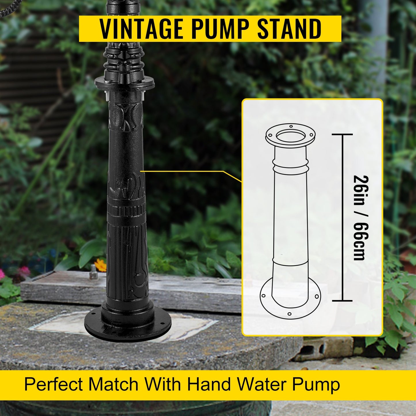 Antique Hand Water Pump Stand Pitcher Pump Stand Cast Iron Well Pump Stand with Pre-set 0.5\" Holes for Easy Installation Old Fashion Pitcher Hand Pump Stand for Home Yard Pond Garden Outdoors B