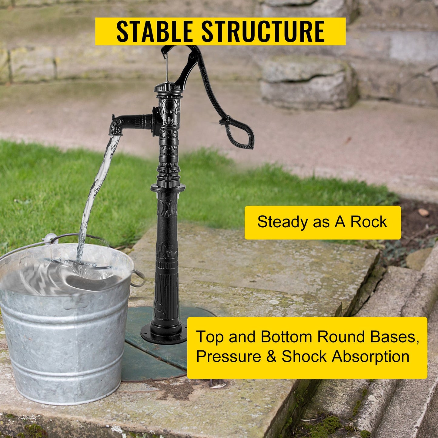 Antique Hand Water Pump Stand Pitcher Pump Stand Cast Iron Well Pump Stand with Pre-set 0.5\" Holes for Easy Installation Old Fashion Pitcher Hand Pump Stand for Home Yard Pond Garden Outdoors B
