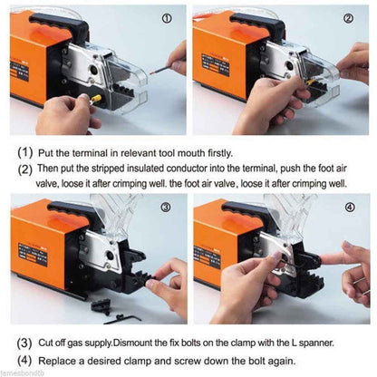 Pneumatic Crimping Tool Am-10, Air Powered Wire Terminal Crimping Machine Crimping Up To 16mm2, Pneumatic Crimper Plier Machine with 10 Sets Of Dies for Many Kinds of Terminals