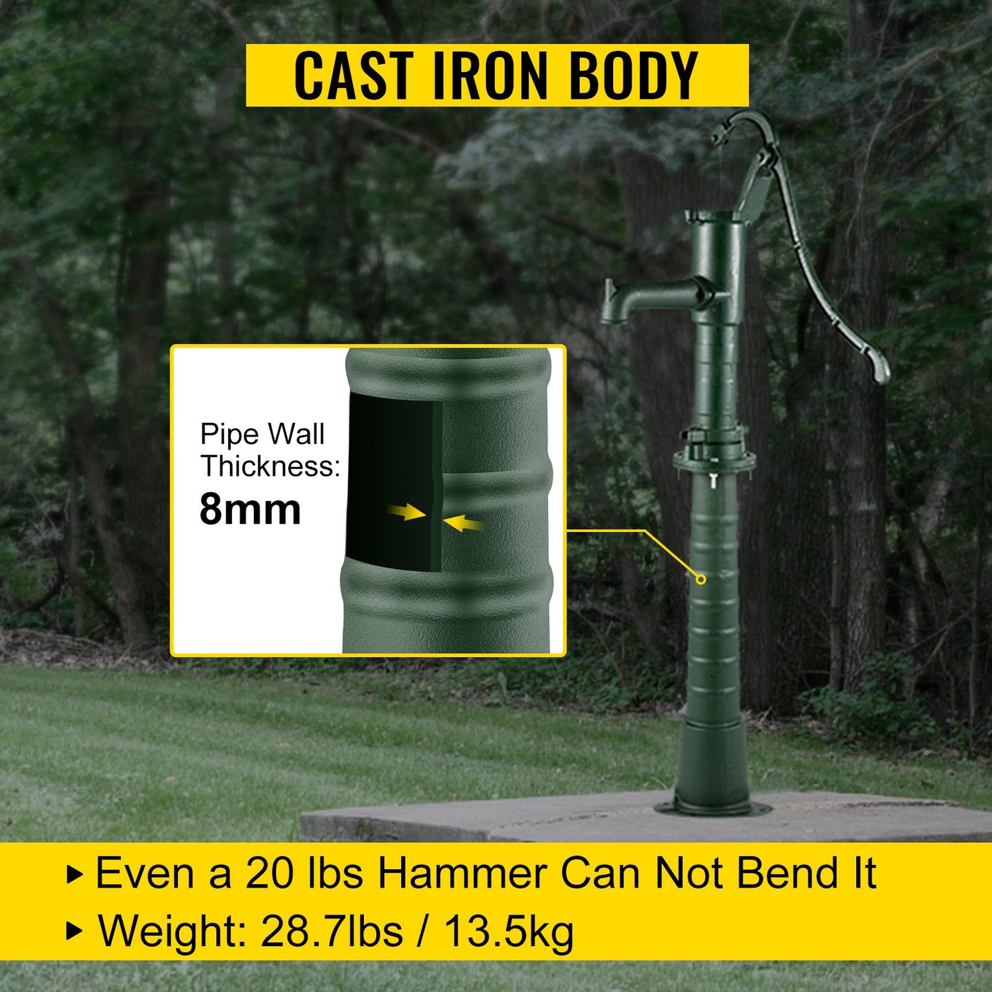 Antique Hand Water Pump Stand Pitcher Pump Stand Cast Iron Well Pump Stand with Pre-set 0.5\" Holes for Easy Installation Old Fashion Pitcher Hand Pump Stand for Home Yard Pond Garden Outdoors G