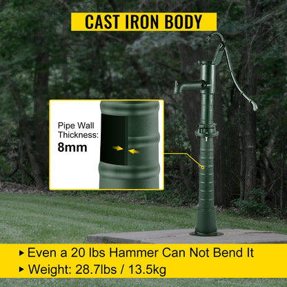 Antique Hand Water Pump Stand Pitcher Pump Stand Cast Iron Well Pump Stand with Pre-set 0.5\" Holes for Easy Installation Old Fashion Pitcher Hand Pump Stand for Home Yard Pond Garden Outdoors G