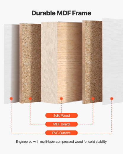 Sliding Closet Door, 60" (Double 31") x 80", 5-Lite Frosted Glass Bypass Sliding Doors with Hardware Kit & Floor Guide, Solid Wood & MDF Slab with Water-Proof PVC Surface for Closets Bedrooms
