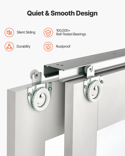 Sliding Closet Door, 60" (Double 31") x 80", 5-Lite Frosted Glass Bypass Sliding Doors with Hardware Kit & Floor Guide, Solid Wood & MDF Slab with Water-Proof PVC Surface for Closets Bedrooms