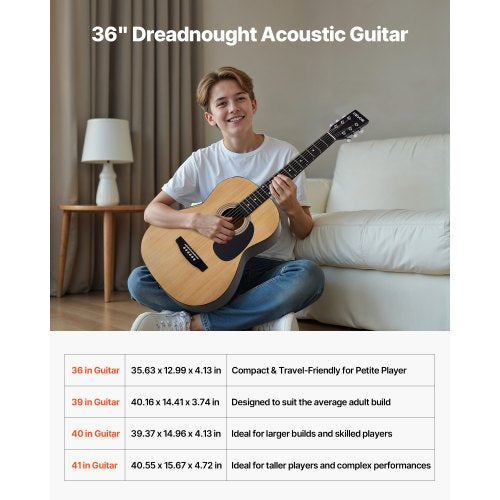 36-Zoll-Dreadnought-Akustikgitarre, natürliches Anfänger-Set, Gigbag für Teenager