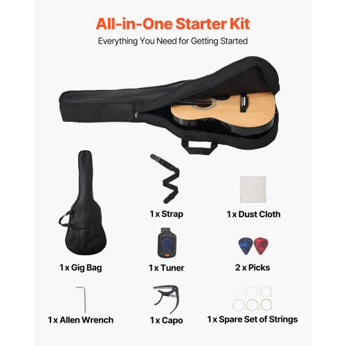 36-Zoll-Dreadnought-Akustikgitarre, natürliches Anfänger-Set, Gigbag für Teenager