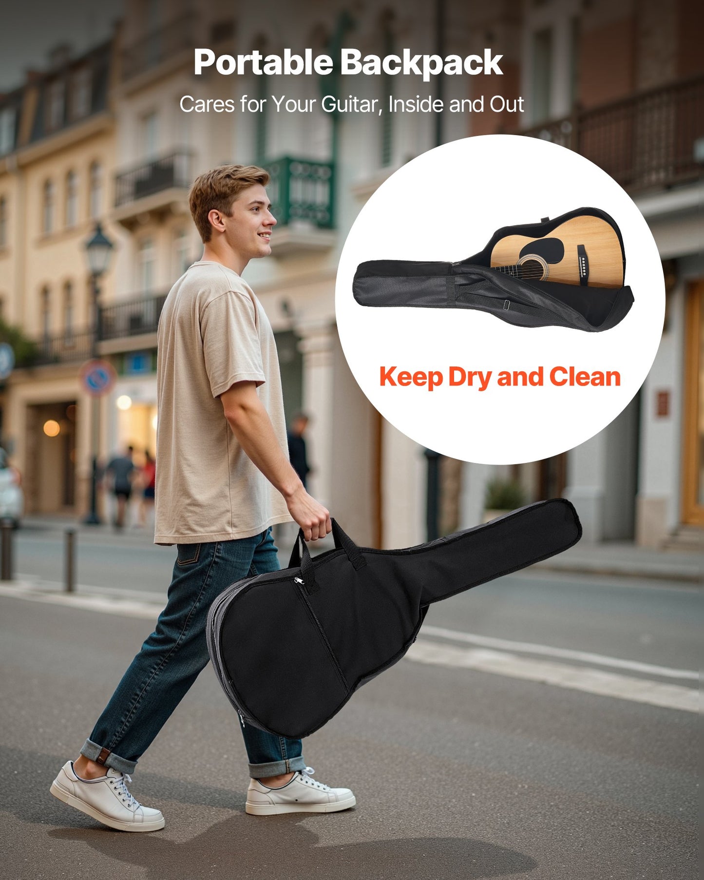 Dreadnought Acoustic Guitar, 36 in, 6-String Natural Solid Top Guitar, Portable Bundle with Gig Bag, Tuner, Strap, Steel Strings, Picks, Capo, Rosewood Fingerboard, for Beginner Teen Small Hands