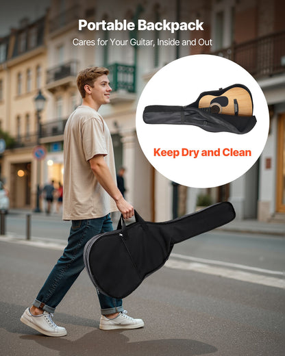 Dreadnought Acoustic Guitar, 39 in, 6-String Natural Solid Spruce Top Guitar, Portable Bundle with Gig Bag, Tuner, Strap, Steel Strings, Picks, Capo, Rosewood Fingerboard, for Beginner Adults