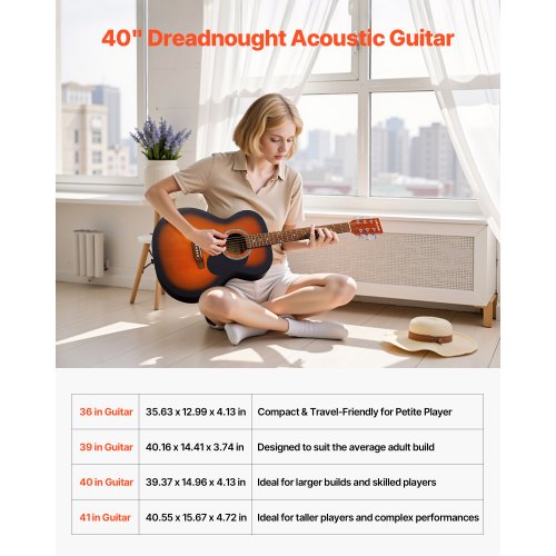 40-Zoll-Dreadnought-Akustikgitarre, Anfänger-Set, Gigbag, für Erwachsene, Sunburst
