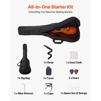 40-Zoll-Dreadnought-Akustikgitarre, Anfänger-Set, Gigbag, für Erwachsene, Sunburst