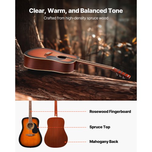 41-Zoll-Dreadnought-Akustikgitarre, Anfänger-Set, Gigbag, für Erwachsene, Sunburst