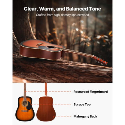 41-Zoll-Dreadnought-Akustikgitarre, Anfänger-Set, Gigbag, für Erwachsene, Sunburst