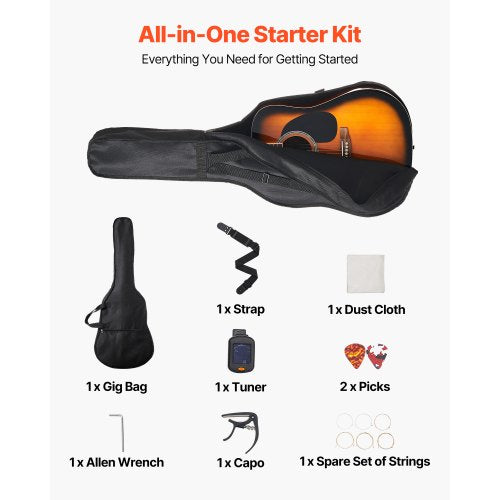 41-Zoll-Dreadnought-Akustikgitarre, Anfänger-Set, Gigbag, für Erwachsene, Sunburst