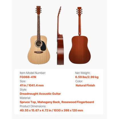 41-Zoll-Dreadnought-Akustikgitarre, natürliches Anfänger-Set, Gigbag für Erwachsene