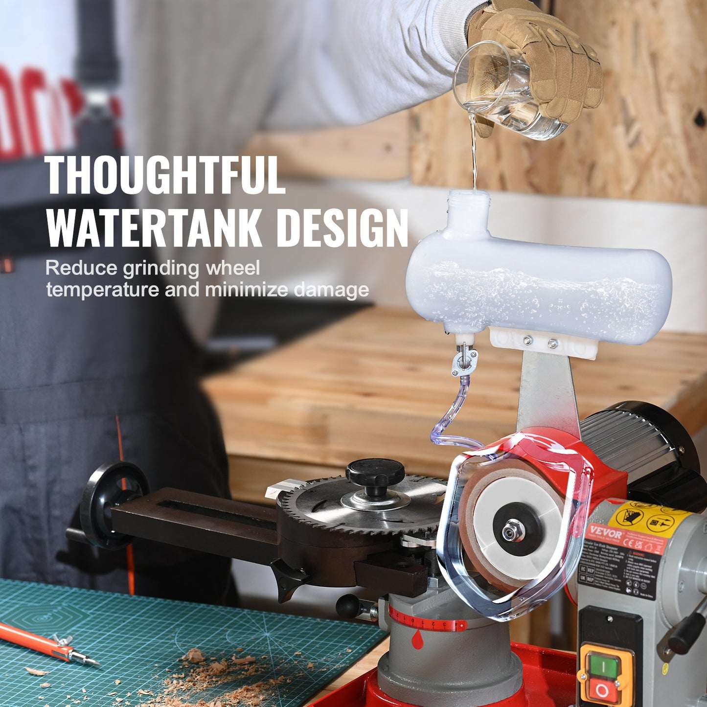 Circular Saw Blade Sharpener, 370W Saw Blade Grinding with Water Injection, Water Injection Circular Saw Blade Sharpening & 6 Saw Centerings, 5-inch Grinding Wheel for Carbide Tipped Saw Blades