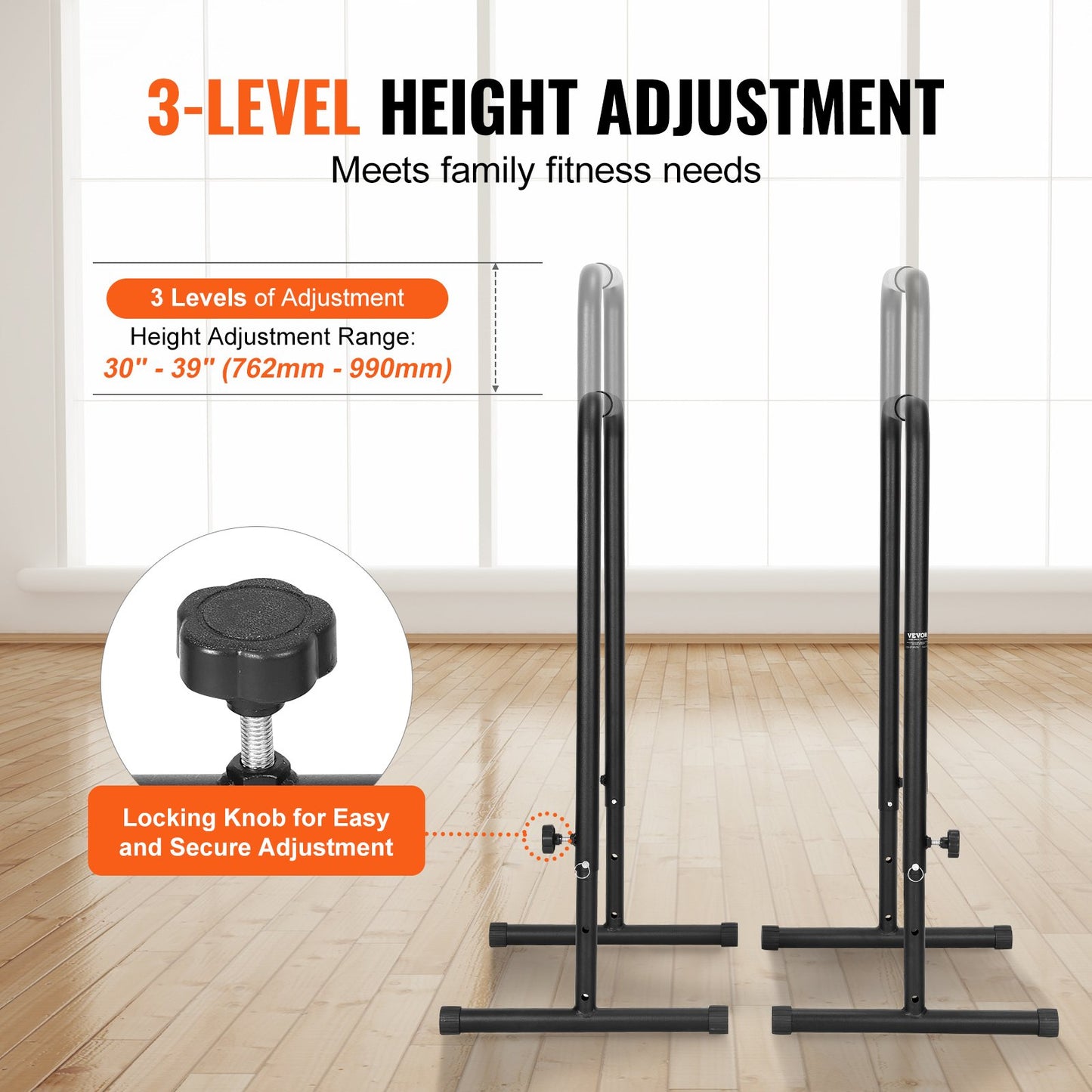 Dip Bars, 440 lbs Capacity, Heave Duty Dip Stand Station with Adjustable Height, Fitness Workout Dip Bar Station Stabilizer Parallette Push Up Stand, Parallel Bars for Strength Training Home Gym