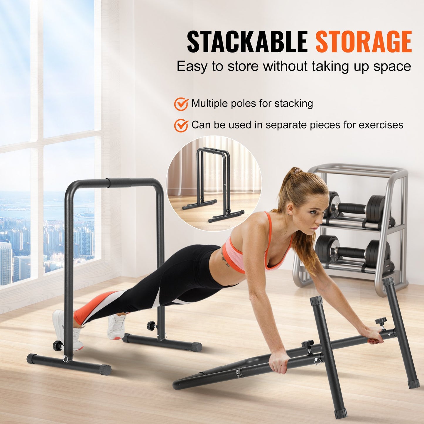 Dip Bars, 440 lbs Capacity, Heave Duty Dip Stand Station with Adjustable Height, Fitness Workout Dip Bar Station Stabilizer Parallette Push Up Stand, Parallel Bars for Strength Training Home Gym