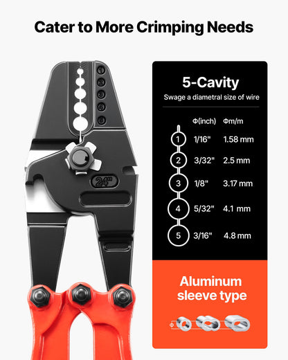 24" Hand Swager Cable Wire Rope Cutter Swage 1/16" 3/32" 1/8" 5/32" 3/16" Aluminum Sleeves Copper