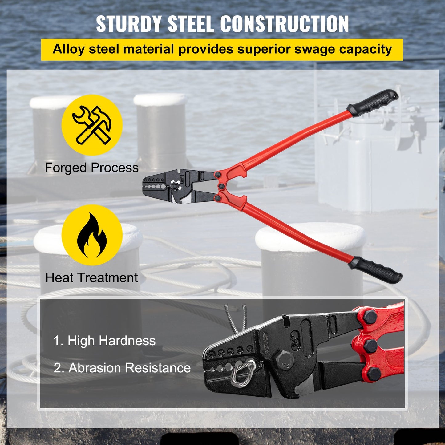 24-Zoll-Hand-Crimpwerkzeug, 5 Hohlräume, 1/16 bis 3/16 Zoll Crimpwerkzeug für ovale Kupfer-Aluminium-Aderendhülsen und Stopper-Aderendhülsen, Draht-Crimpwerkzeug, Propress-Stauchenwerkzeug, langer Griff, arbeitssparend