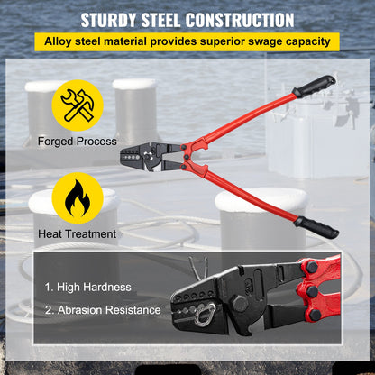24-Zoll-Hand-Crimpwerkzeug, 5 Hohlräume, 1/16 bis 3/16 Zoll Crimpwerkzeug für ovale Kupfer-Aluminium-Aderendhülsen und Stopper-Aderendhülsen, Draht-Crimpwerkzeug, Propress-Stauchenwerkzeug, langer Griff, arbeitssparend